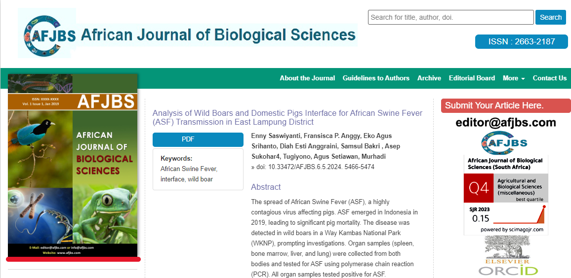 Analysis of Wild Boars and Domestic Pigs Interface for African Swine Fever  ASF  Transmission in East Lampung District