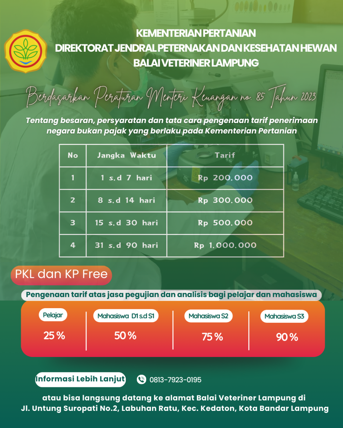 Pengenaan tarif atas jasa pengujian dan analisis bagi pelajar da mahasiswa