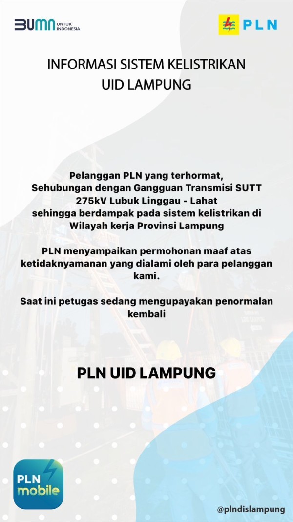 Informasi Pemadaman Listrik di Wilayah Lampung