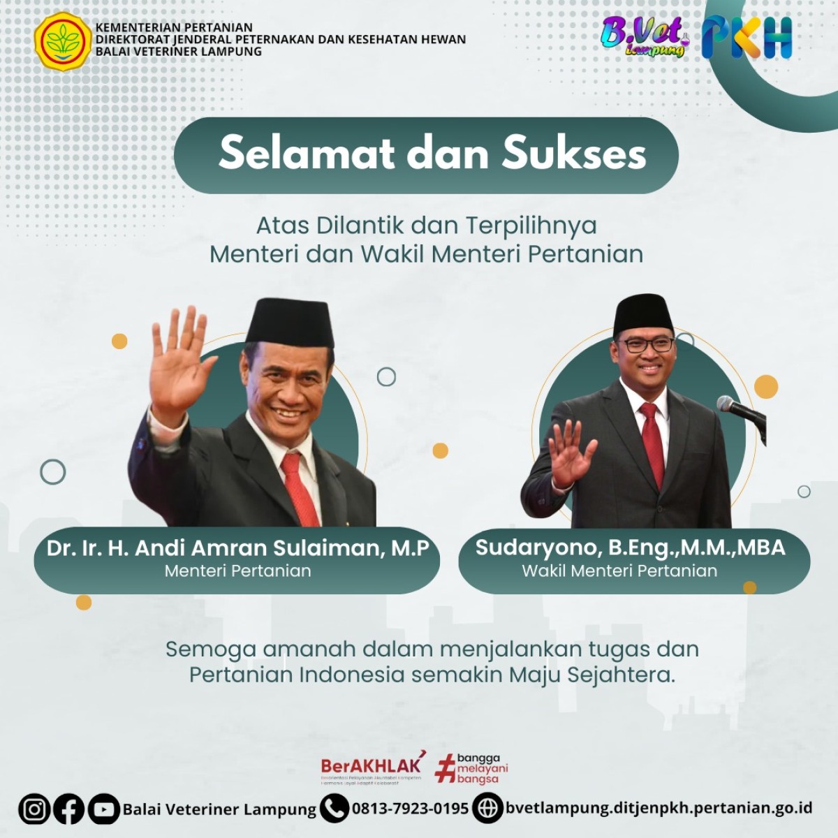 Selamat atas dilantik dan terpilihnya Bapak Meteri Pertanian dan Wakil Menteri Pertanian Periode 2024-2029